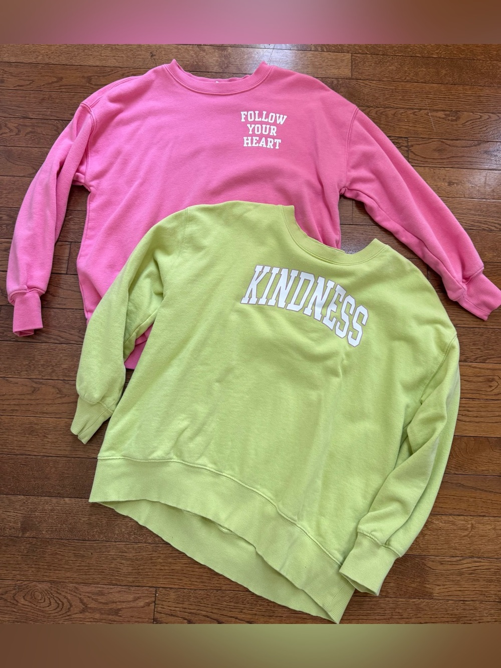 Old Navy Pink 'Follow Your Heart' & Lime Green 'Kindness' Sweatshirt Set